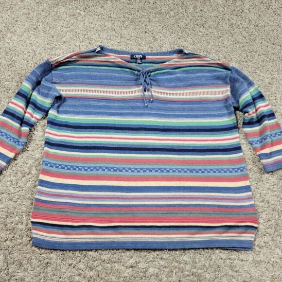 Chaps Sweaters - Chaps Sweater Womens Large Lightweight Colorful 3/4 Sleeve Linen Blend Striped